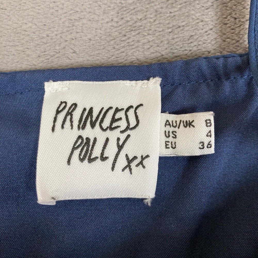 Princess Polly Blue Mini Dress Long Mesh Sleeves Halter Tie Bustier US 4 - Picture 3 of 8